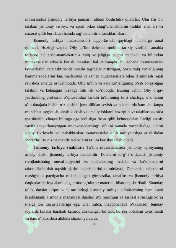 Jismoniy tarbiya mutaxassislarga qo‘yiladigan pedagogik talablar 7