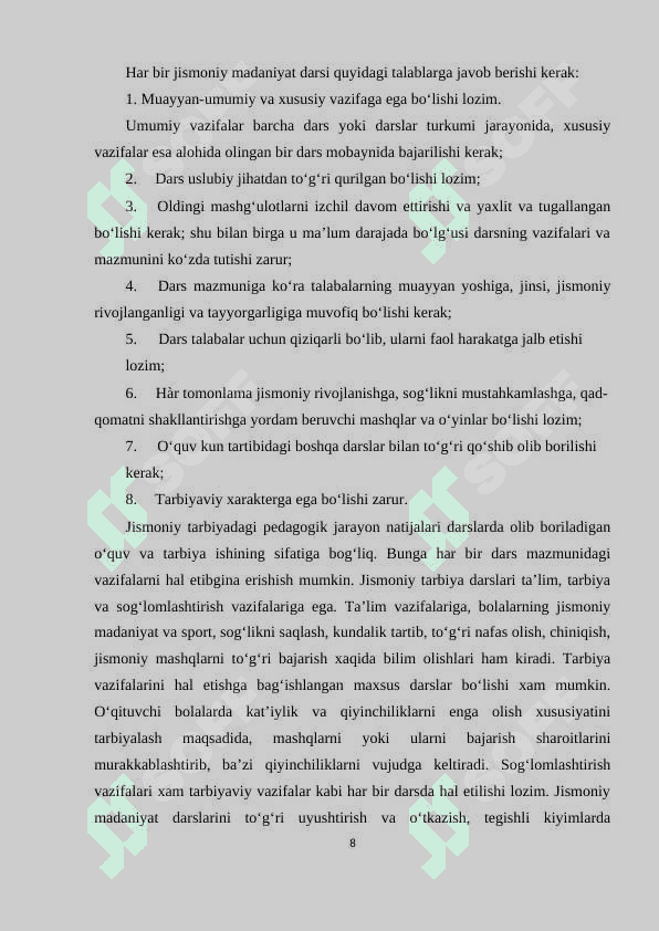 Jismoniy tarbiya mutaxassislarga qo‘yiladigan pedagogik talablar 8