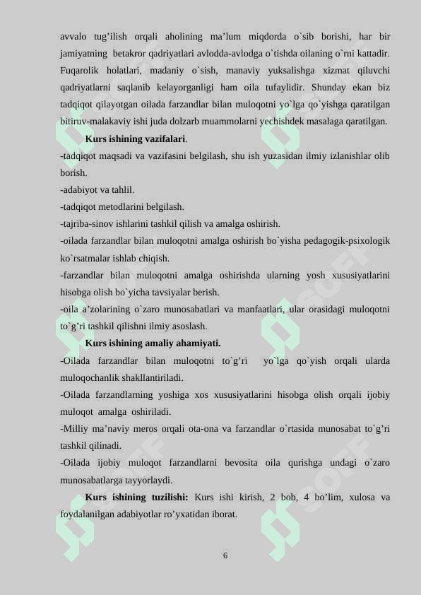 OILADA SOG’LOM TURMUSH TARZINI SHAKLLANTRISH 6