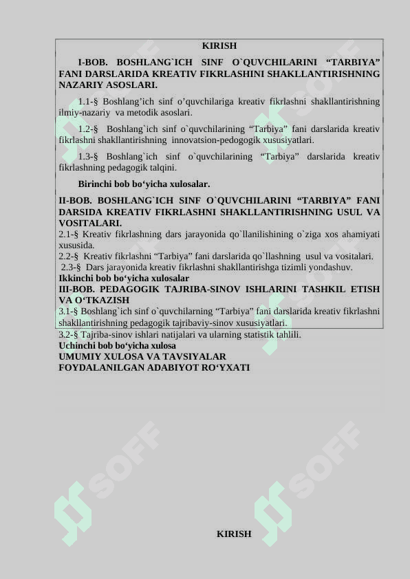 BOSHLANG`ICH SINF O`QUVCHILARINI “TARBIYA” FANI DARSLARIDA KREATIV FIKRLASHINI SHAKLLANTIRISHNING PEDAGOGIK ASOSLARI 2