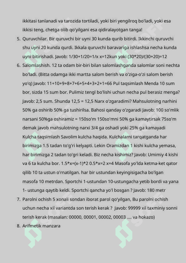 Arifmetik qiziqarli savollar 2
