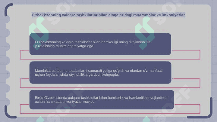 O’zbekistonning xalqaro tashkilotlar bilan aloqalari 8