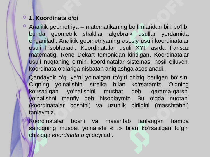 Koordinata o'qlarini va ularni yo'nalishlarini aniqlash 3
