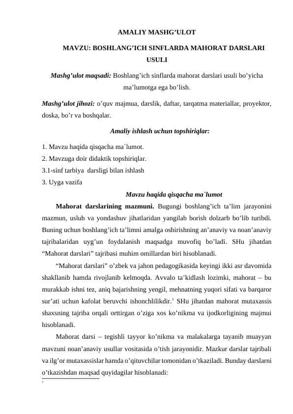 BOSHLANG’ICH SINFLARDA MAHORAT DARSLARI USULI 1