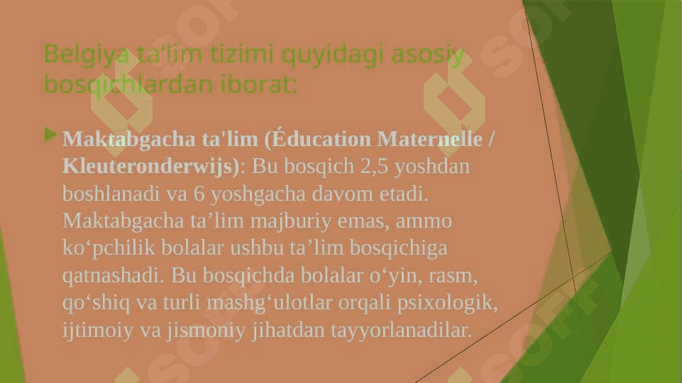 Belgiya boshlang‘ich ta’lim tizimi. Ta’lim tizimi bosqichlari. Belgiya boshlang‘ich ta’lim tizimi. 3