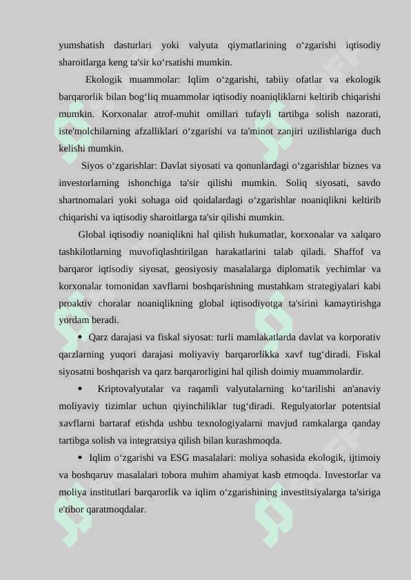 Valyuta-moliya sohasidagi davlatlararo trashkilotlar faoliyatining rivojlanishi. 6