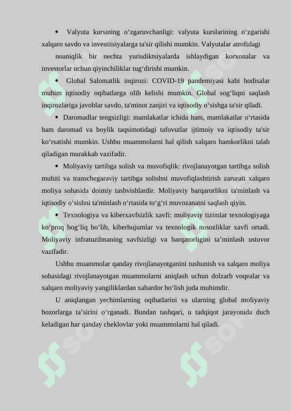 Valyuta-moliya sohasidagi davlatlararo trashkilotlar faoliyatining rivojlanishi. 7