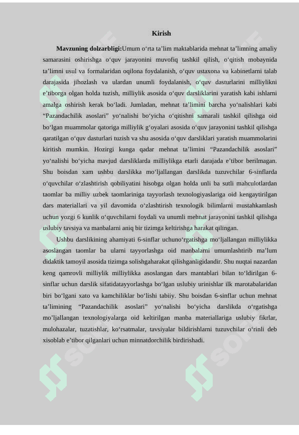 O'quvchilarga pazandachilik ishlari uchun ish o'rnini tashkil etish va mehnat xavfsizligi talablari mavzusini o'qitish metodikasi 2