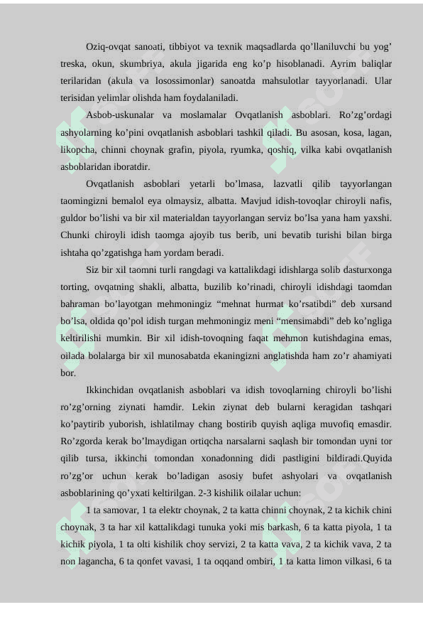 O'quvchilarga pazandachilik ishlari uchun ish o'rnini tashkil etish va mehnat xavfsizligi talablari mavzusini o'qitish metodikasi 6