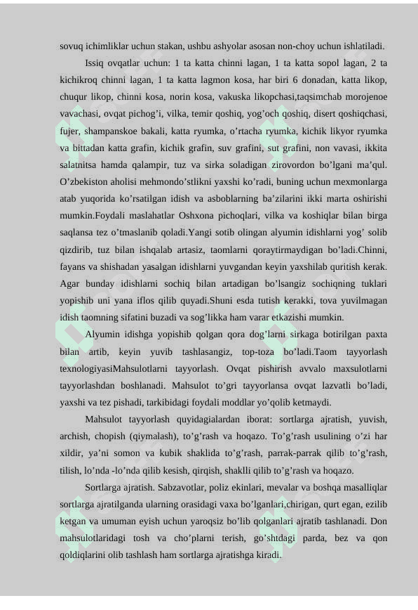O'quvchilarga pazandachilik ishlari uchun ish o'rnini tashkil etish va mehnat xavfsizligi talablari mavzusini o'qitish metodikasi 7