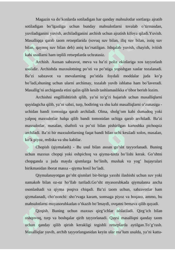 O'quvchilarga pazandachilik ishlari uchun ish o'rnini tashkil etish va mehnat xavfsizligi talablari mavzusini o'qitish metodikasi 8