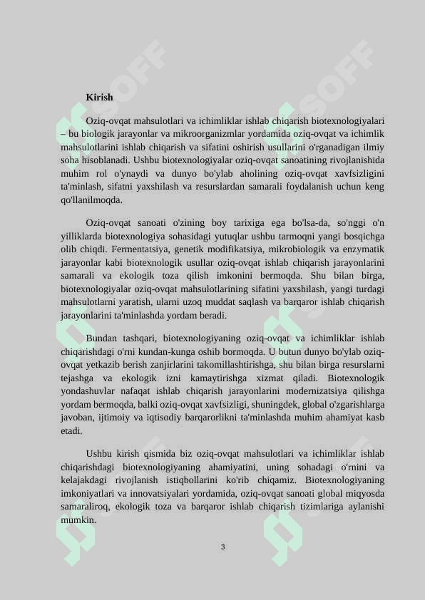 Mavzu: Oziq-ovqat mahsulotlari va ichimliklar ishlab chiqarish biotexnologiyalari. 3