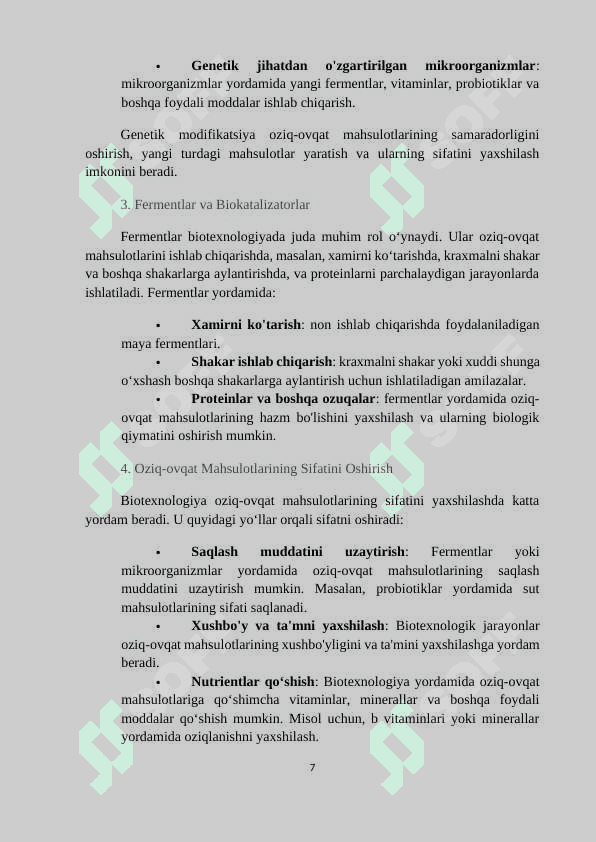 Mavzu: Oziq-ovqat mahsulotlari va ichimliklar ishlab chiqarish biotexnologiyalari. 7
