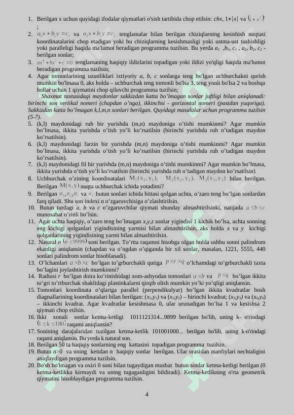 C++ dan laboratoriya ishlari, masalar to'plami 4
