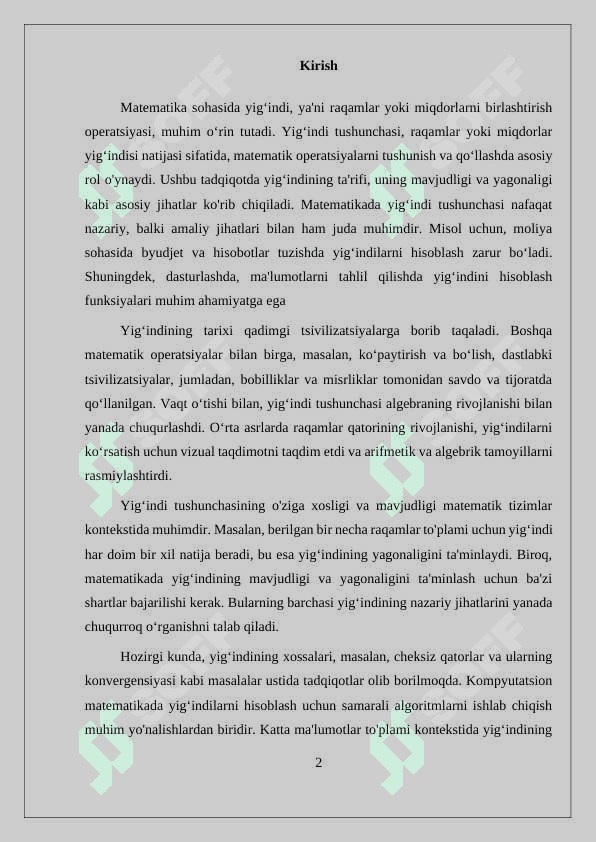 Yigʻindining tarifi,uning mavjudligi va yagonaligi 2