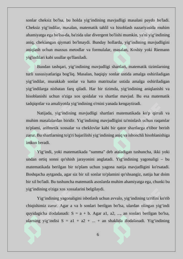 Yigʻindining tarifi,uning mavjudligi va yagonaligi 6