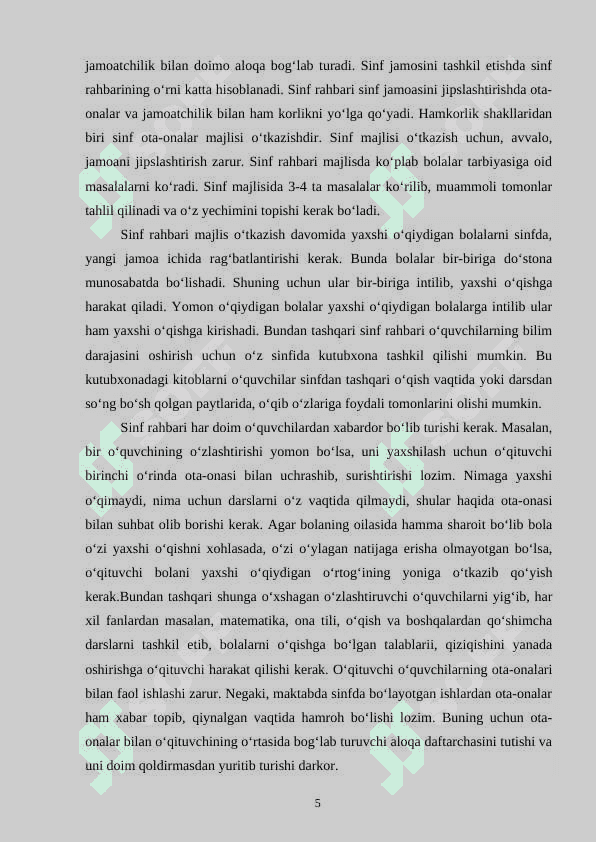 SINF RAHBARINING OILA VA JAMOATCHILIK BILAN HAMKORLIGINI TASHKIL ETISH 5