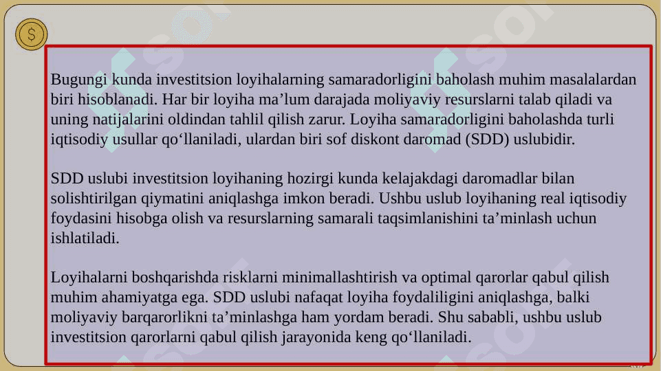 Sof diskont daromad uslubida loyiha samaradorligini baholash 3