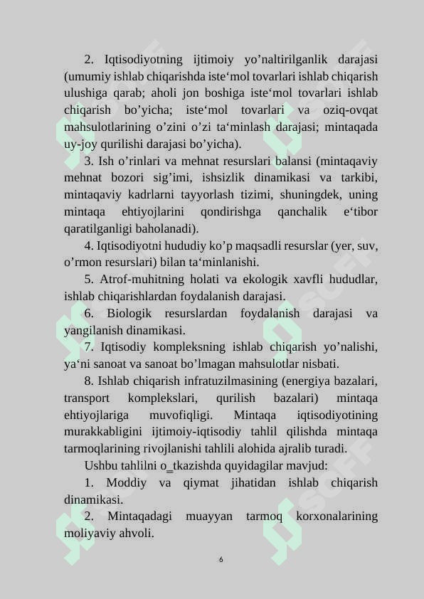 Viloyat iqtisodiyotini tahlil qilish yo’nalishlari: hududning makroiqtisodiy xususiyatlari 6