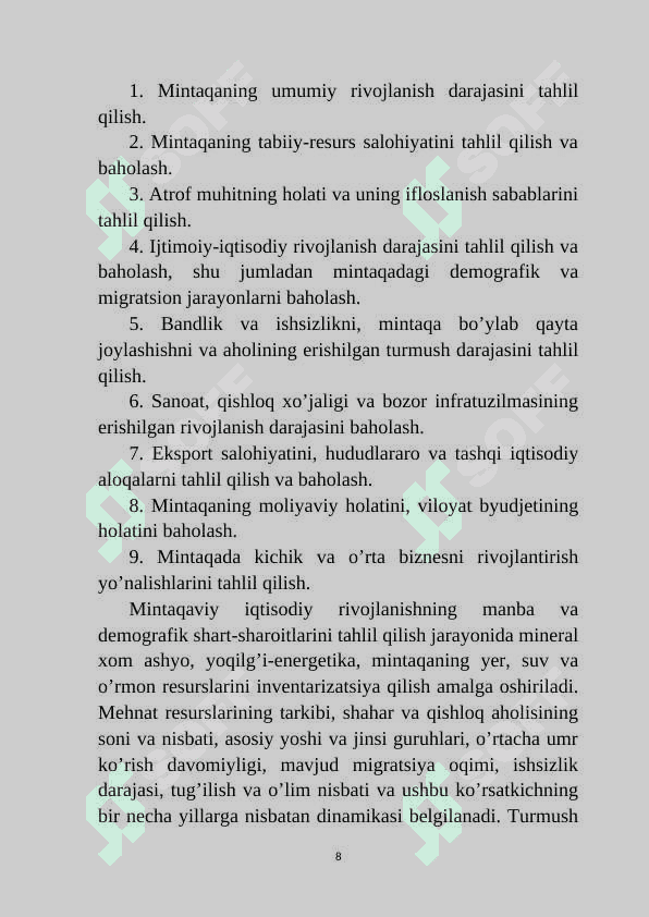 Viloyat iqtisodiyotini tahlil qilish yo’nalishlari: hududning makroiqtisodiy xususiyatlari 8