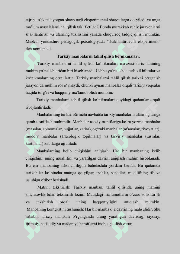 MAVZU: O‘quvchilarni tarixiy manbalar va qo‘shimcha adabiyotlar bilan mustaqil ishlash ko‘nikmalarini xosil qilish yo‘llari. 8