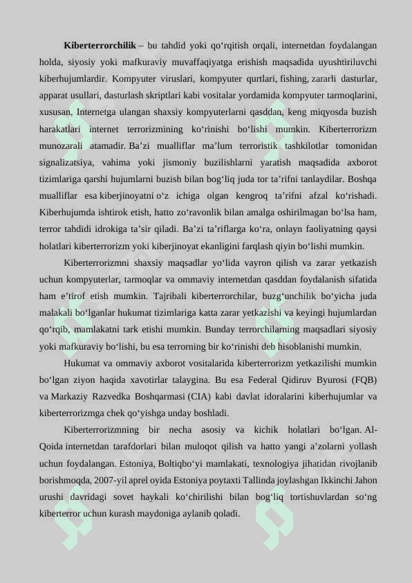 Kiber makon, kiber terrorizm, kiber zoʻravonlik tushunchalarining mohiyati - Кибер макон, кибер терроризм, кибер зўравонлик тушунчаларининг моҳияти 3
