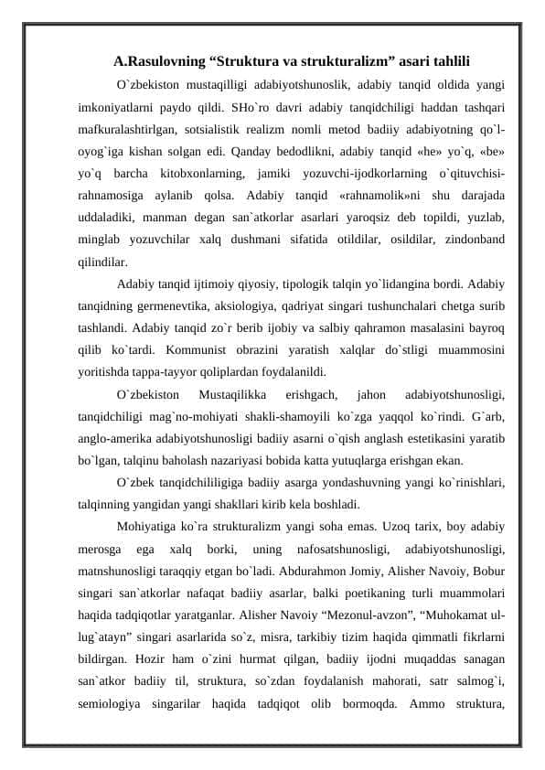 A.Rasulovning “Struktura va strukturalizm” asari tahlili 1