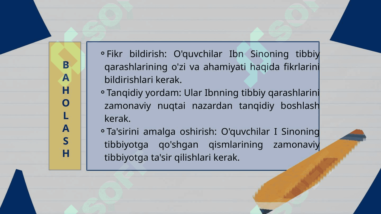 "Ibn Sino Ulashar davo" va "Tovuq va Tulki" blum taksonomiyasi 8
