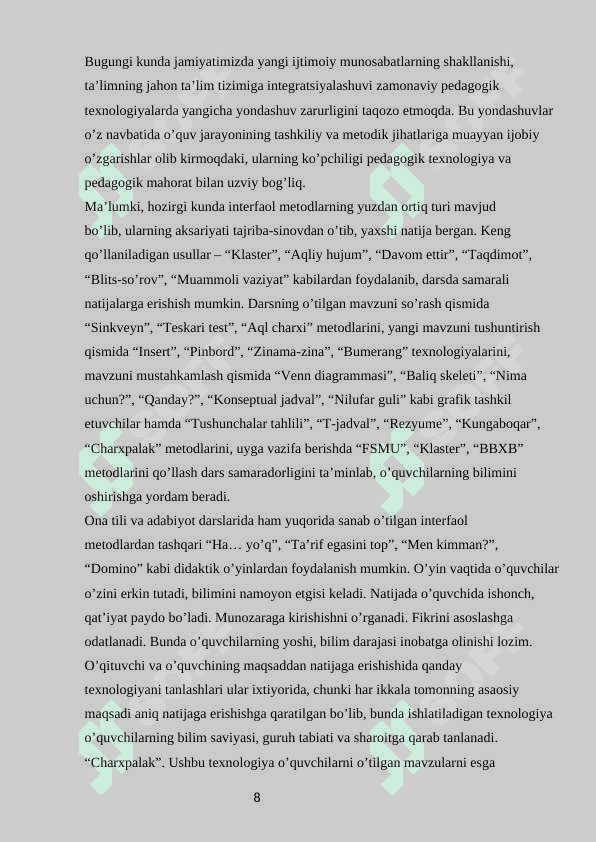 Adabiyot darslarida FSMU texnologiyasidan foydalanish metodikasi.Oʻtkir Hoshimov hikoyalari asosida 7