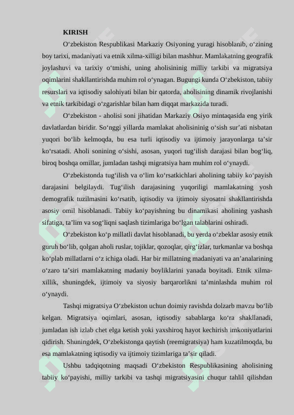 Oʻzbekiston Respublikasining aholisining tabiiy koʻpayishi, milliy tarkibi va tashqi migratsiyasi 2