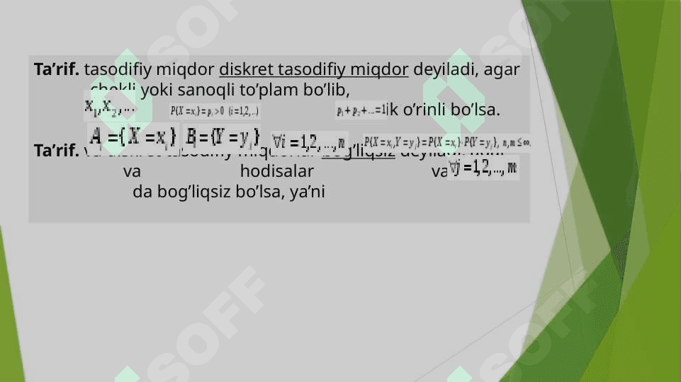TASODIFIY MIQDORLAR 6
