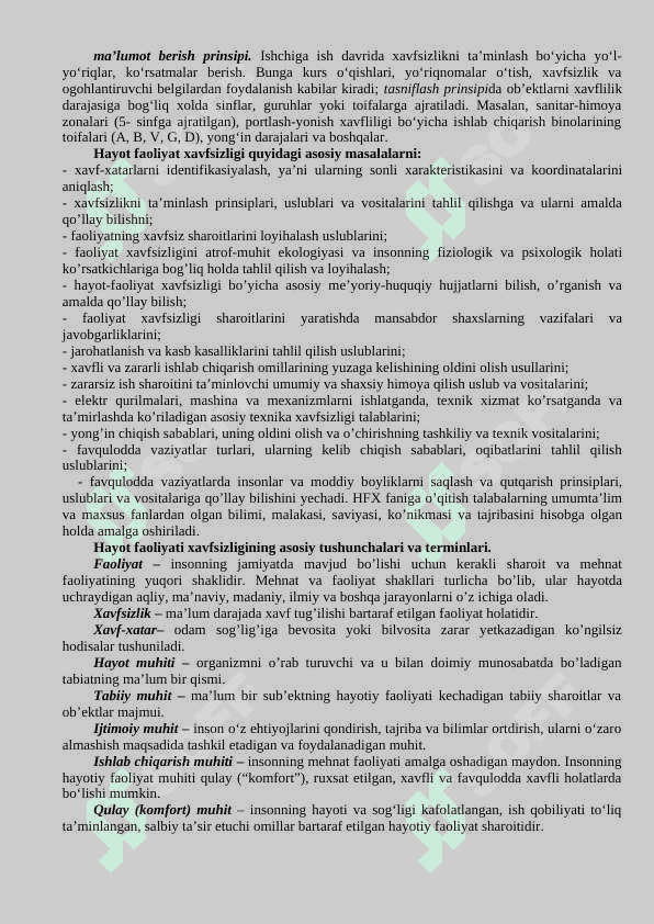 HAYOT FAOLIYATI XAVFSIZLIGI ASOSLARI 2