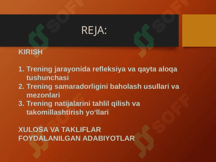 Trening jarayonida refleksiya va qayta aloqa hamda trening samaradorligini baholash usullari 2