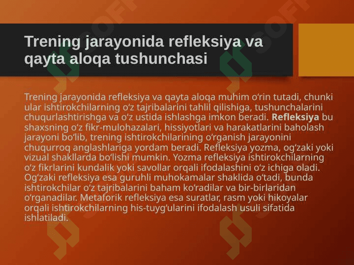 Trening jarayonida refleksiya va qayta aloqa hamda trening samaradorligini baholash usullari 4