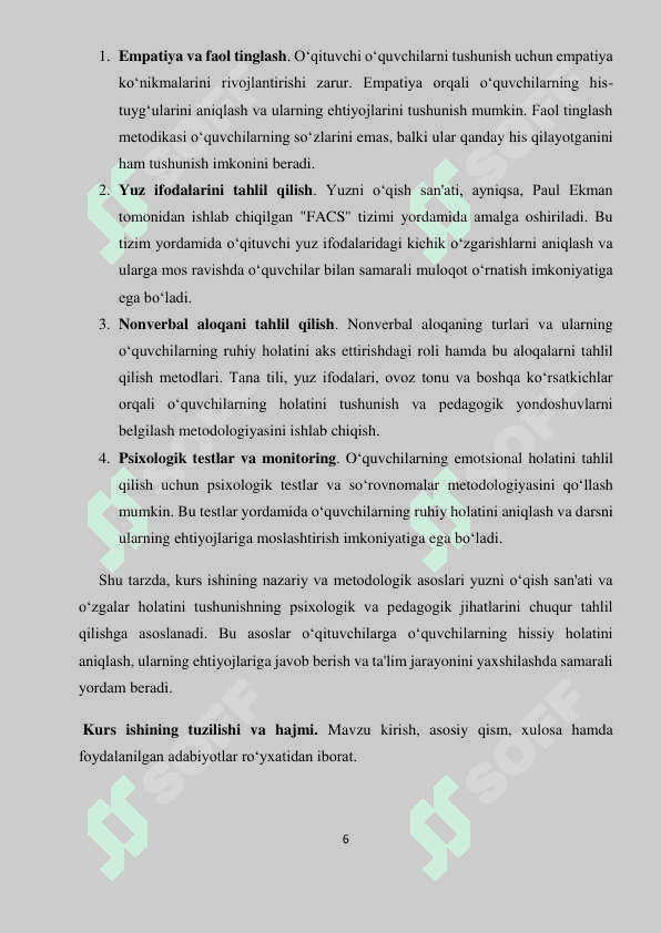 yuzni o`qitish kurs ishi 6
