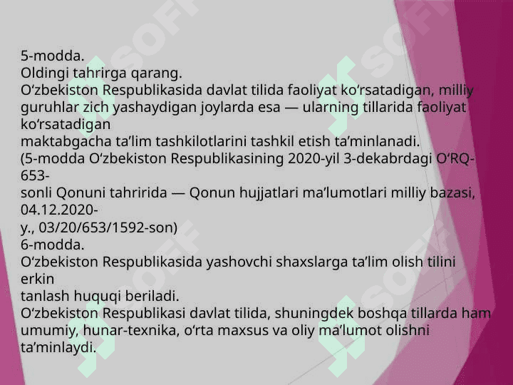 O‘ZBEKISTON RESPUBLIKASINING “DAVLAT TILI HAQIDA”GI QONUNLARI 7