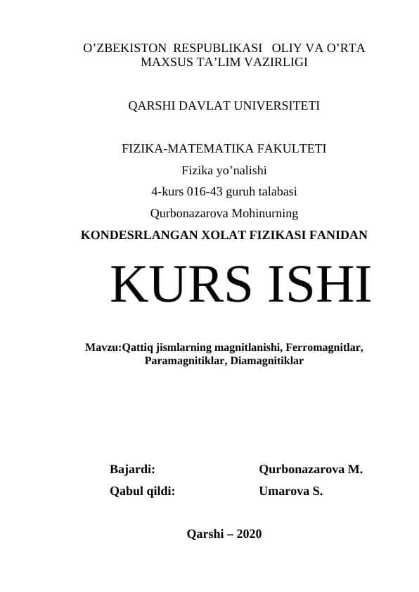 Qattiq jismlarning magnitlanishi 1