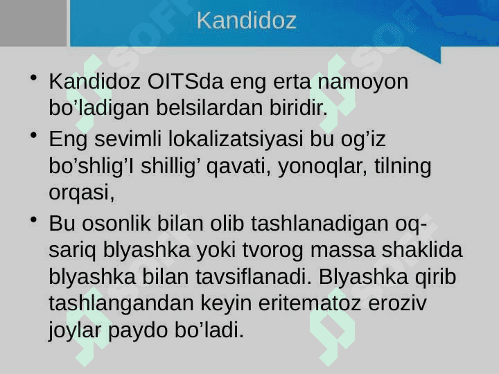 OITSda og’iz bo’shlig’idagi o’zgarishlar. Klinikasi, qiyosiy tashxis, davolash, profilaktika 5