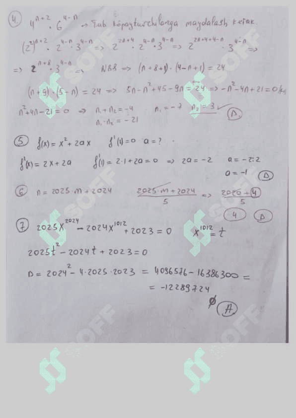 Matematikadan takrorlash testi yechimlari 2