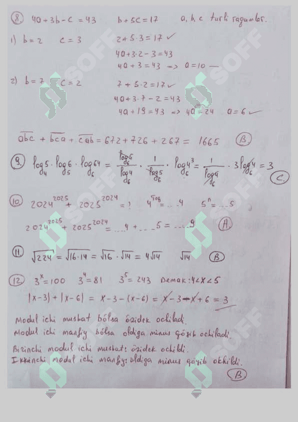 Matematikadan takrorlash testi yechimlari 3