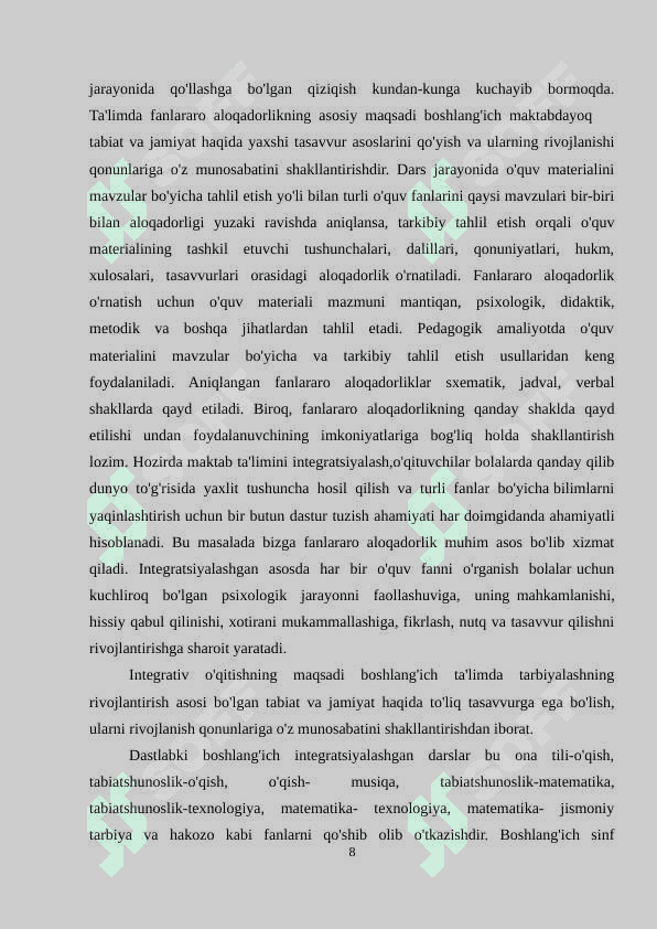 Boshlang'ich ta'limda fanlararo integratsiya” 8