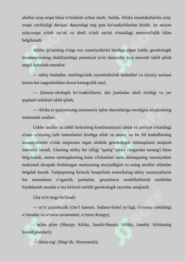 Afrika materigini tabiiy geografik rayonlashtirish. 2