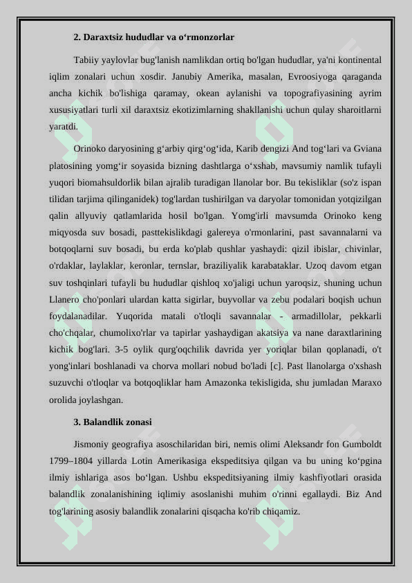 Janubiy Amerika materigining tabiat mintaqalari. 2