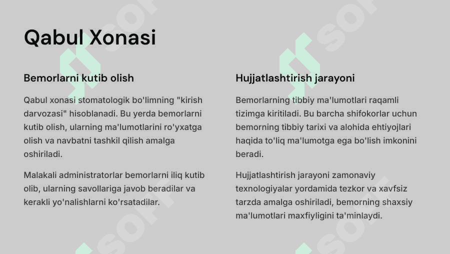 Stomatologik bo'lim va xonalar. 3