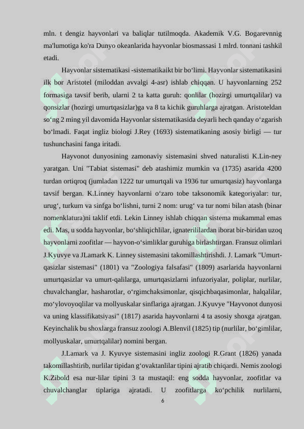 HAYVONOT OLAMINING XILMA XILLIGI VA UNING TABIATDA TUTGAN O'RNI. 6