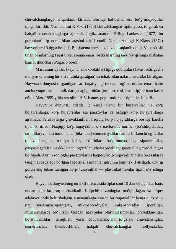 HAYVONOT OLAMINING XILMA XILLIGI VA UNING TABIATDA TUTGAN O'RNI. 7