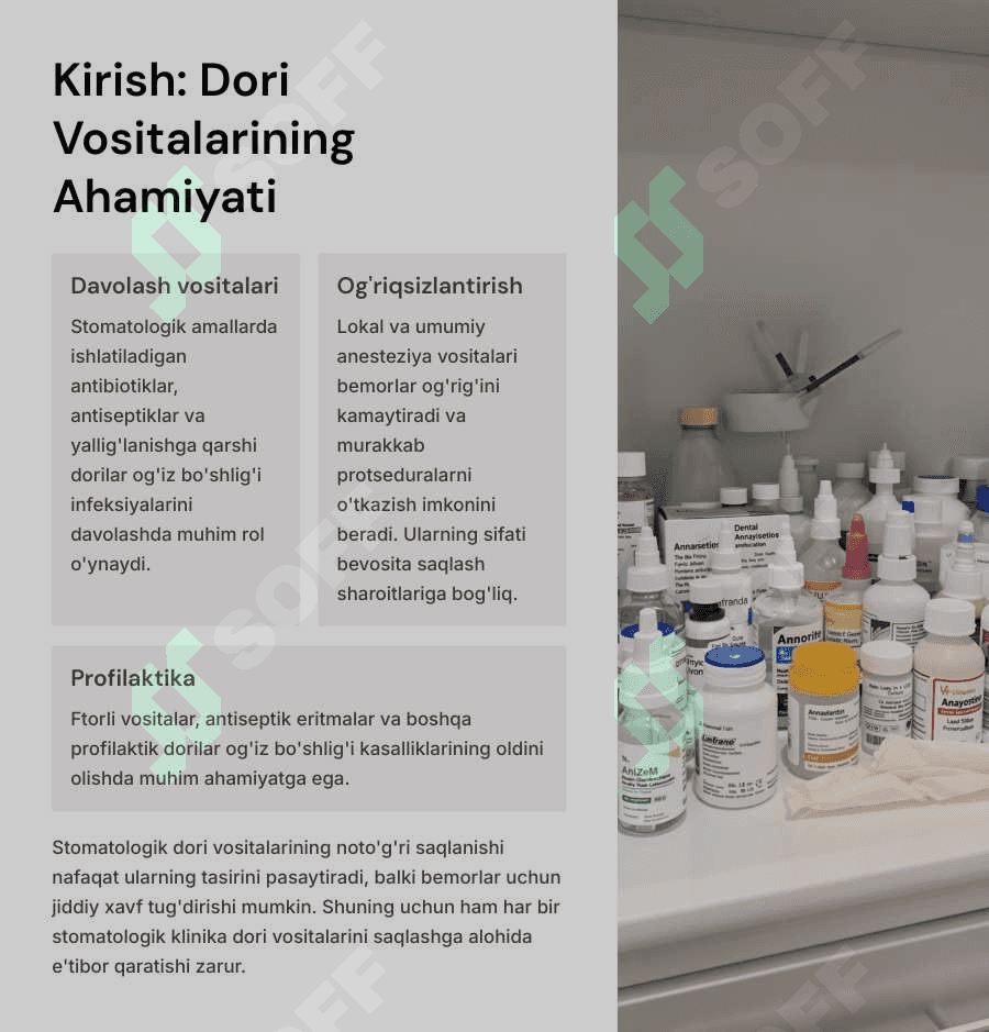 Stomatologiyada ishlatiladigan dori vositalarini saqlash. 2