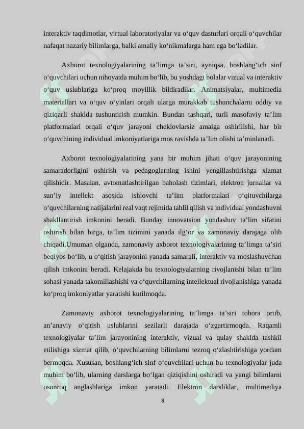Axbarot texnologiyari-boshlang'ich sinf o'quvchilarida iqtisodiy bilim faoliyati vositasi sifatida. 8
