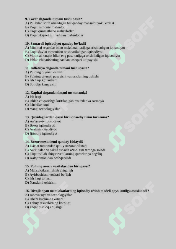 Iqtisodiyot nazariyasi TEST 2