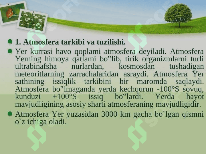 ATMOSFERANING	TARKIBI, TUZILISHI VA		AHAMIYATI, HAVO QOBIG’INING	IFLOSLANISH MANBALARI 3